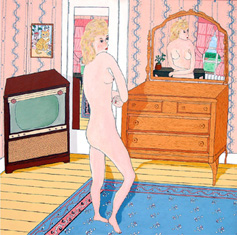 Susan Contemplating What to Wear, I supose. Painting by Marc Simmons