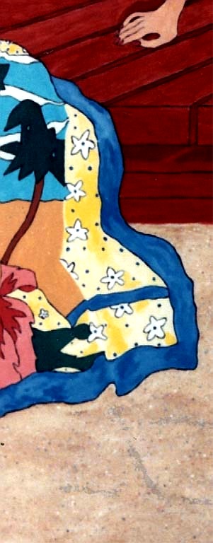a closeup of the censored beach towel design